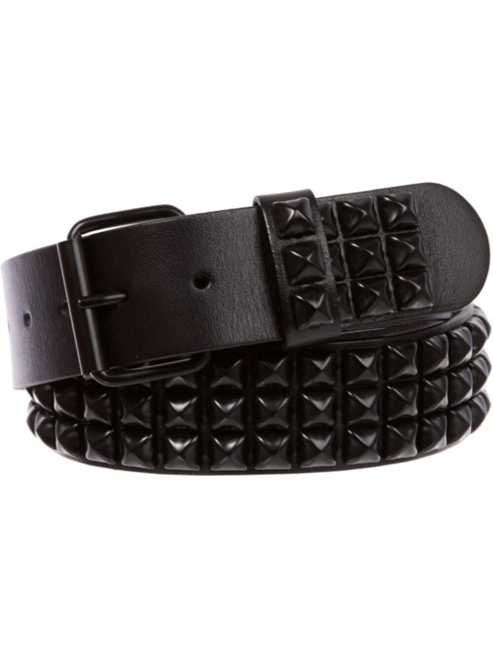 Punk Rock Black Studded Leather Belt with Three Rows of Metal Spikes